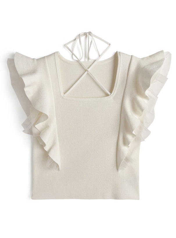 🇯🇵 JAPAN ♥ Cross-neck frilled-sleeve knitted top 絕美！交叉領荷葉邊袖針織上衣 jg2161
