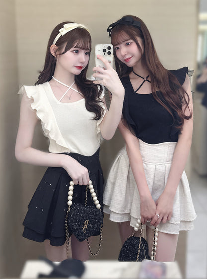 🇯🇵 JAPAN ♥ Cross-neck frilled-sleeve knitted top 絕美！交叉領荷葉邊袖針織上衣 jg2161
